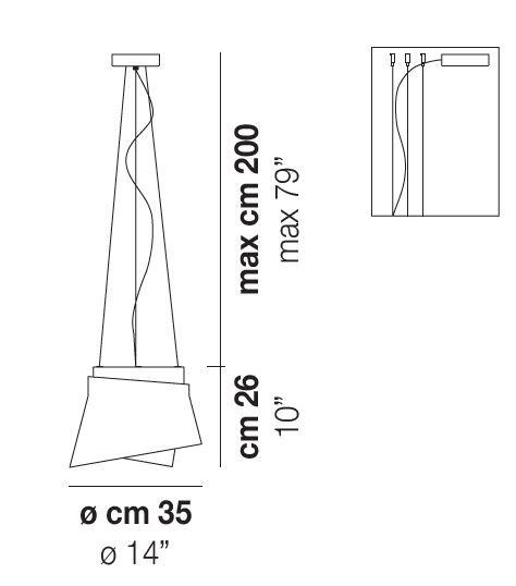 Vistosi Aria SP Grafik (rechts dezentrale Montage mit mitgelieferten Deckenhaken)