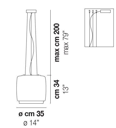Vistosi Bot SP 35 Grafik (rechts dezentrale Montage mit mitgelieferten Deckenhaken)