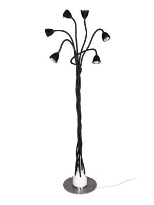 Less'n'more Athene Standleuchte 6 A-6SL Köpfe schwarz, flexible Arme Textil schwarz