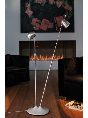 Less'n'more Ylux Standleuchte 2 Kopf Aluminium poliert Fuß Beton weiß